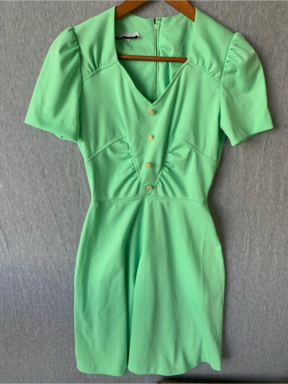 Vintage 50s 60s Mint Green Short Sleeve Dress Patricia Fair Tag